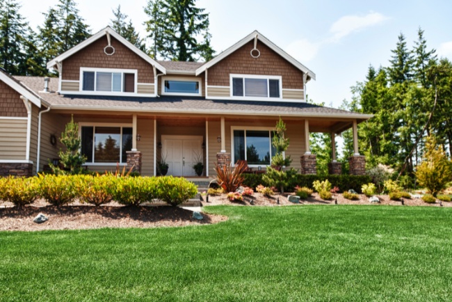 Luxury custom home showcasing elegant architecture and landscaped yard in a tranquil suburban setting