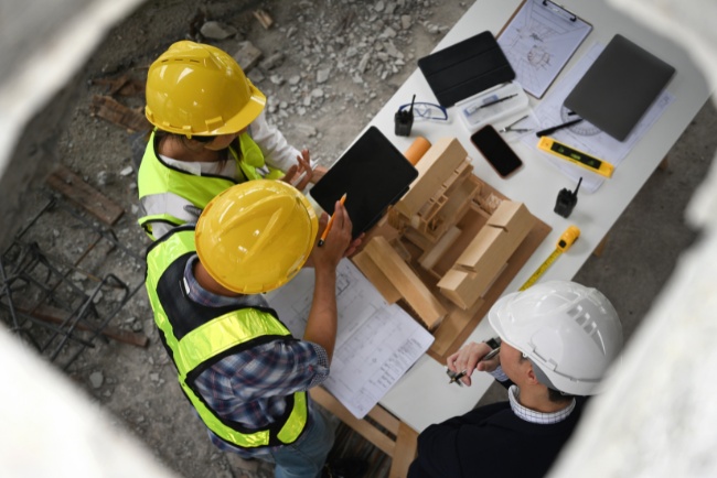 Collaboration among project managers at construction site for planning and development of new building project