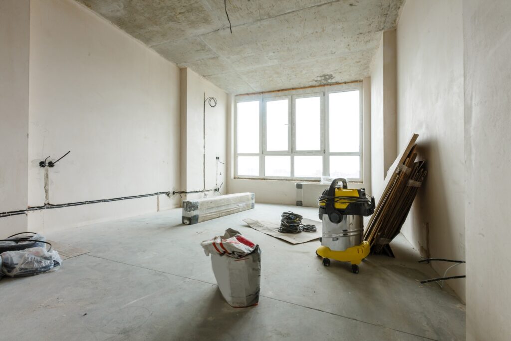 Renovation process in a spacious room